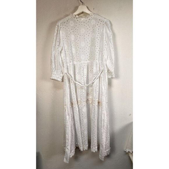 Dotti Womens White Cotton Eyelet Lace Open Front Duster Cardigan/Dress Small - Picture 2 of 9